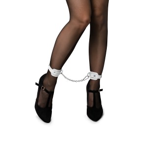 Оковы мини Pecado BDSM, со скруглёнными углами, натуральная кожа, белые (иной угол)