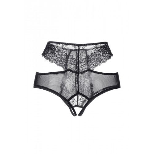 Эротические трусики Erolanta Lingerie Collection с высокой посадкой, с ажурными вырезами, черные (42