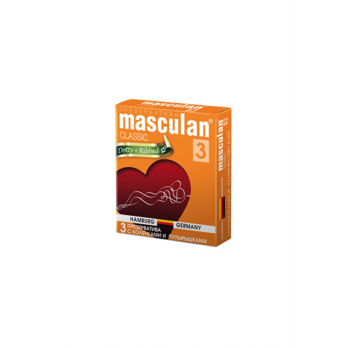 Презервативы Masculan Classic 3 , 3 шт.  С колечками и пупырышками (Dotty+Ribbed)  ШТ