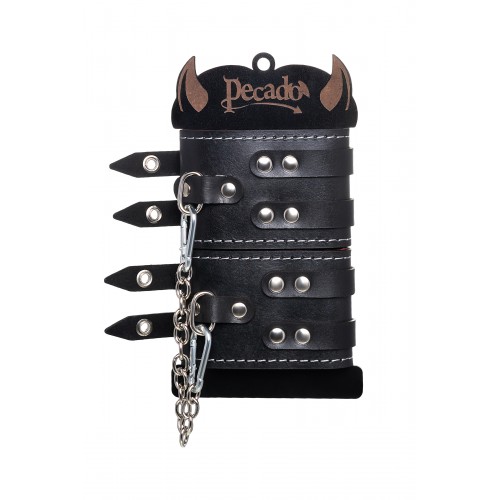 Оковы с двумя ремнями и красной подкладкой Pecado BDSM, натуральная кожа, черные