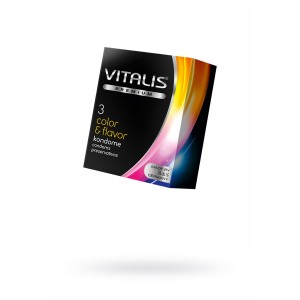 Презервативы Vitalis, premium, цветные, аромат, 18 см, 5,3 см, 3 шт. (иной угол)