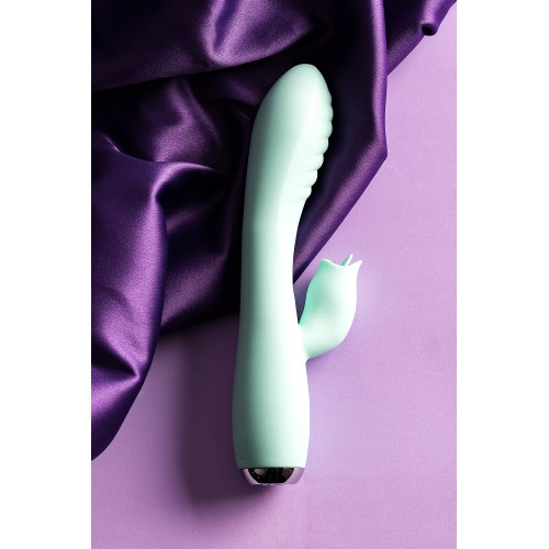 Вибратор с клиторальным стимулятором и язычком, JOS MILO, силикон, мятный, 20 см