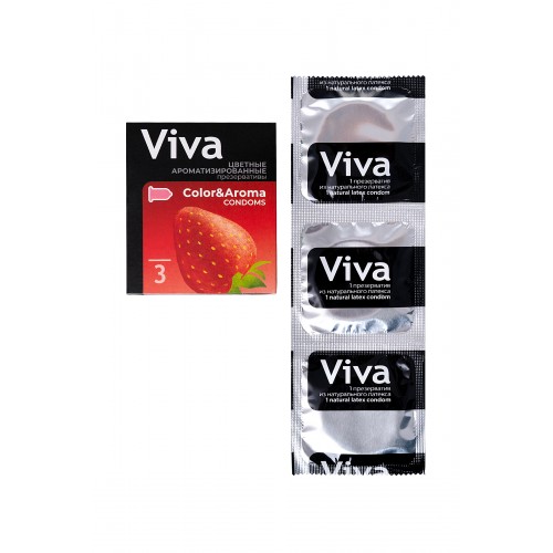 Презервативы VIVA Цветные ароматизированные 3 шт, латекс, 18,5 см