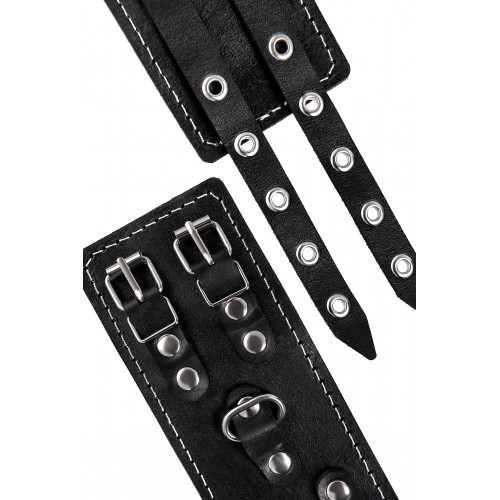 Оковы с двумя ремнями и красной подкладкой Pecado BDSM, натуральная кожа, черные