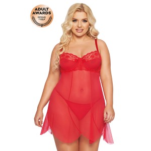 Ночная сорочка и стринги SoftLine Collection Carla, красный, XL (иной угол)