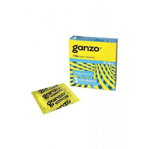 Презервативы Ganzo Ribs, с ребристой поверхностью, латекс, 18 см, 3 шт