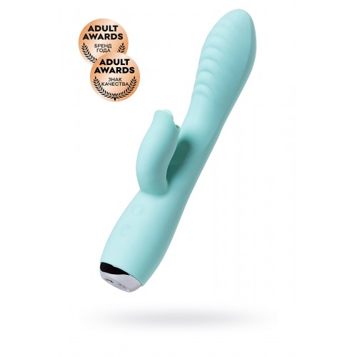 Вибратор с клиторальным стимулятором и язычком, JOS MILO, силикон, мятный, 20 см