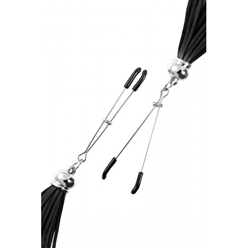 Зажимы на соски Pecado BDSM, «Вилки», с кисточками из замши, металл, черные