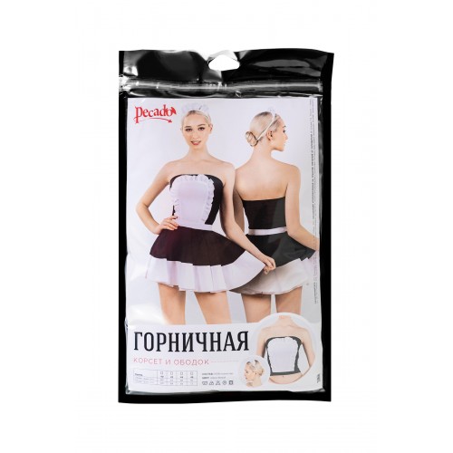 Верхняя часть костюма «Горничная», Pecado BDSM, корсет, головной убор, черно-белый, 40