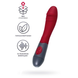 Нереалистичный вибратор, силикон, бордовый, 19,8 см (иной угол)