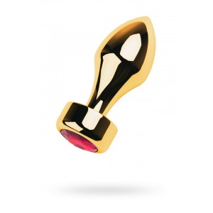 Анальная втулка Metal by TOYFA, металл, золотая, с красным кристаллом, 10,8 см, Ø 4 см, 195 г