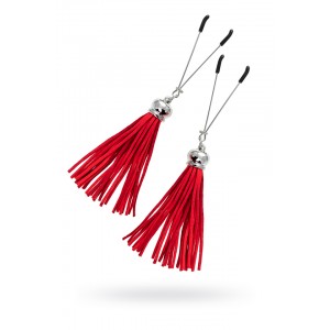 Зажимы на соски Pecado BDSM, «Вилки», с кисточками из замши, металл, красные