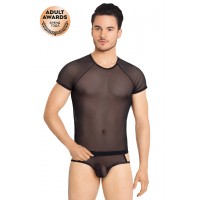 Костюм-сетка с вырезами по бокам мужской SoftLine Collection (майка, шорты), черный, M/L