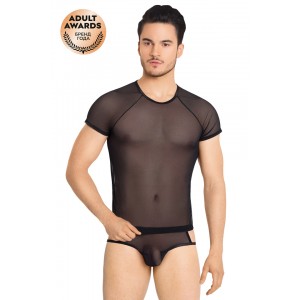 Костюм-сетка с вырезами по бокам мужской SoftLine Collection (майка, шорты), черный, M/L