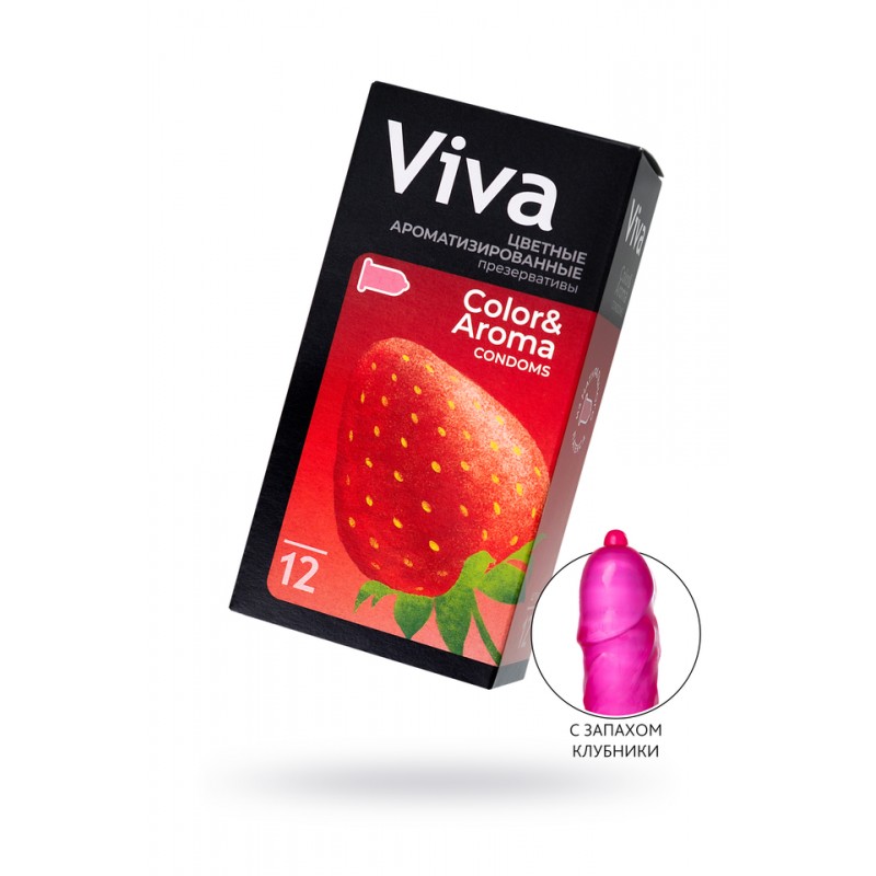 Презервативы Viva, цветные, аромат, латекс, 18,5 см, 5,3 см, 12 шт.