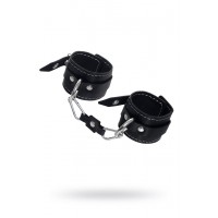 Наручники двухслойные с белой строчкой Pecado BDSM, натуральная кожа, черные