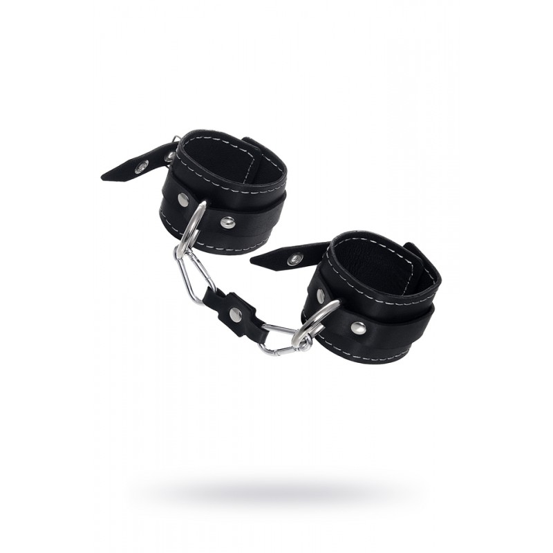 Наручники двухслойные с белой строчкой Pecado BDSM, натуральная кожа, черные