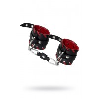 Наручники с красной окантовкой Pecado BDSM, натуральная кожа, черные