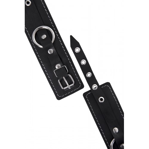 Наручники двухслойные с белой строчкой Pecado BDSM, натуральная кожа, черные