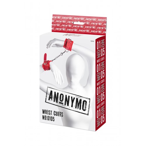 Наручники Anonymo #0105, PU кожа, красные, 27 см