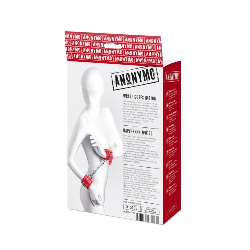 Наручники Anonymo #0105, PU кожа, красные, 27 см