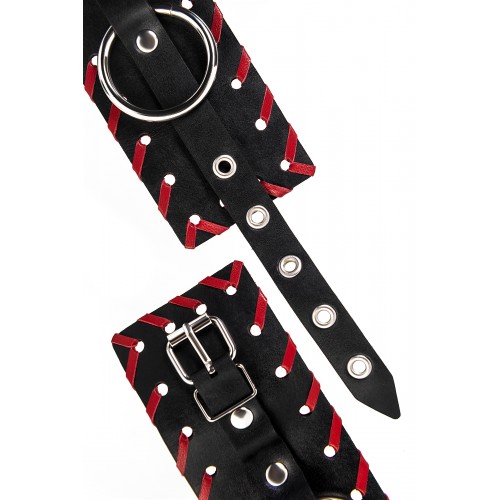 Наручники с красной окантовкой Pecado BDSM, натуральная кожа, черные