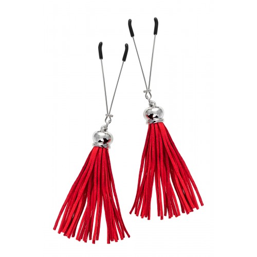 Зажимы на соски Pecado BDSM, «Вилки», с кисточками из замши, металл, красные