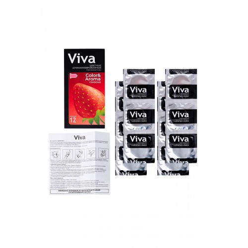 Презервативы Viva, цветные, аромат, латекс, 18,5 см, 5,3 см, 12 шт.