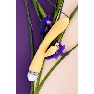 Вибратор с клиторальным стимулятором Flovetta by Toyfa Aster, силикон, желтый, 22 см (иной угол)