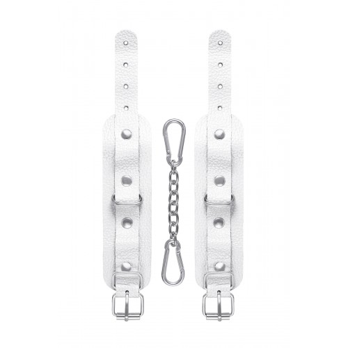 Наручники-браслеты Pecado BDSM, мини со скруглёнными углами, натуральная кожа, белые
