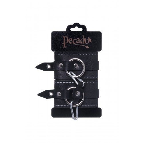 Наручники двухслойные с белой строчкой Pecado BDSM, натуральная кожа, черные