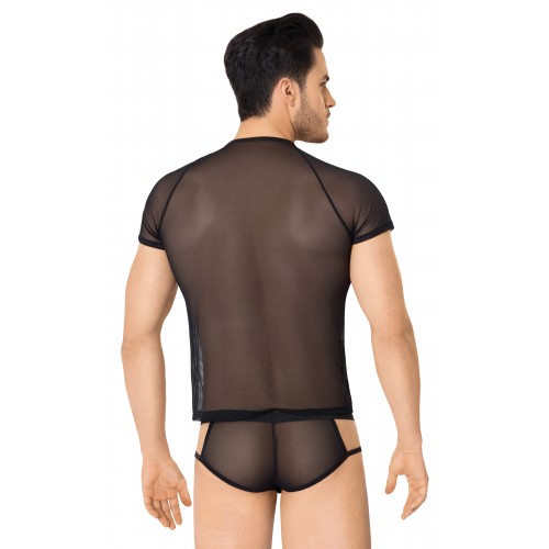 Костюм-сетка с вырезами по бокам мужской SoftLine Collection (майка, шорты), черный, M/L