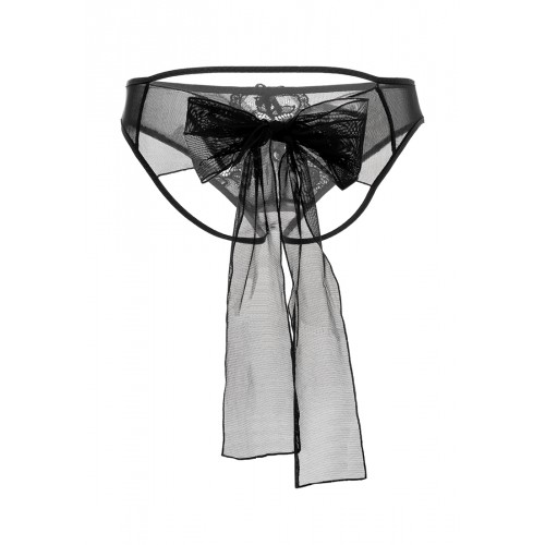Эротические трусики Erolanta Lingerie Collection из стрейч-сетки с бантом, черные (54-56)