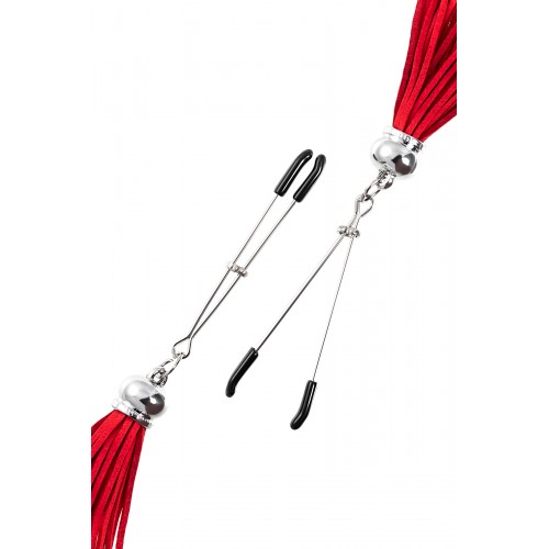 Зажимы на соски Pecado BDSM, «Вилки», с кисточками из замши, металл, красные