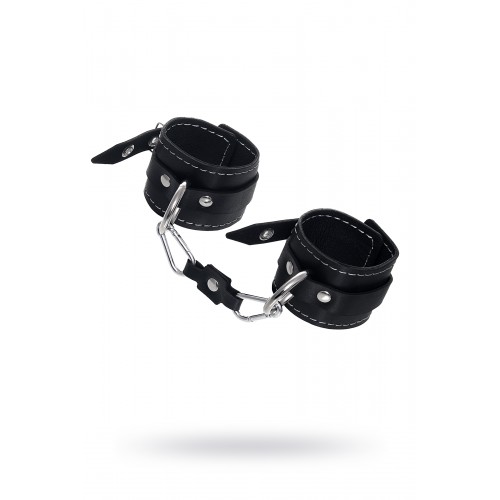 Наручники двухслойные с белой строчкой Pecado BDSM, натуральная кожа, черные