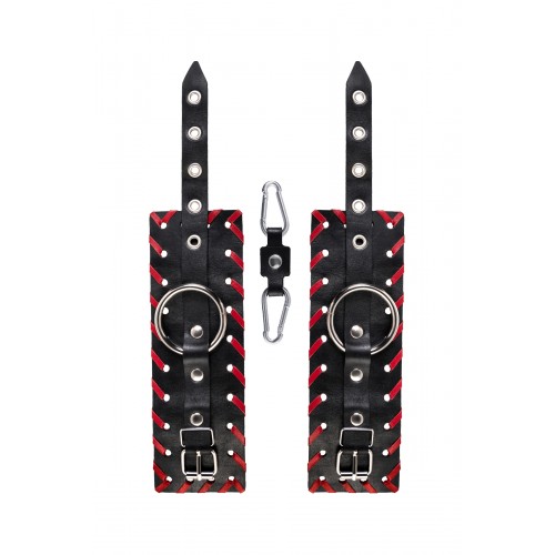 Наручники с красной окантовкой Pecado BDSM, натуральная кожа, черные