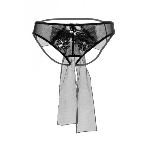 Эротические трусики Erolanta Lingerie Collection из стрейч-сетки с бантом, черные (54-56)