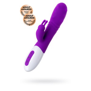 Вибратор c клиторальным стимулятором JOS TATY с пульсирующими шариками, силикон, фиолетовый, 21,5 см (иной угол)