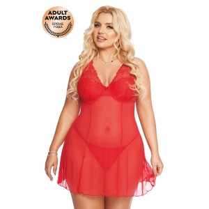 Комбинация и стринги SoftLine Collection Berta, красный, XXXL (иной угол)