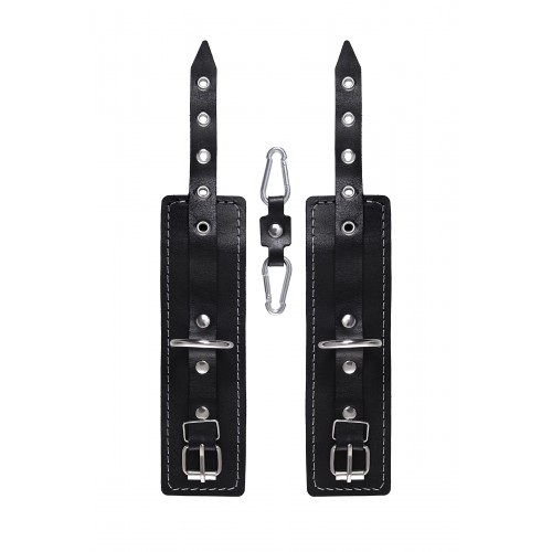 Наручники двухслойные с белой строчкой Pecado BDSM, натуральная кожа, черные