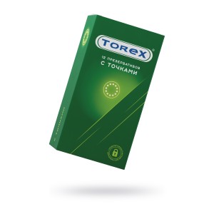 Презервативы Torex, точечные, латекс, 18,5 см, 5,4 см, 12 шт. (иной угол)