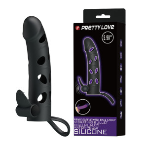 Насадка на пенис с кольцом для мошонки и вибрацией Pretty Love Penis Sleeve