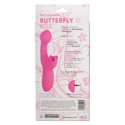 Перезаряжаемый розовый вибратор-кролик Rechargeable Butterfly Kiss