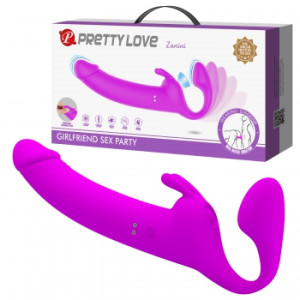 Безремневой страпон с вибрацией и клиторальным стимулятором Pretty Love Zanini