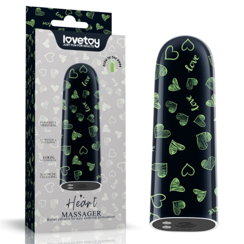 Перезаряжаемый мини вибратор светящийся в темноте LoveToy Heart Massager