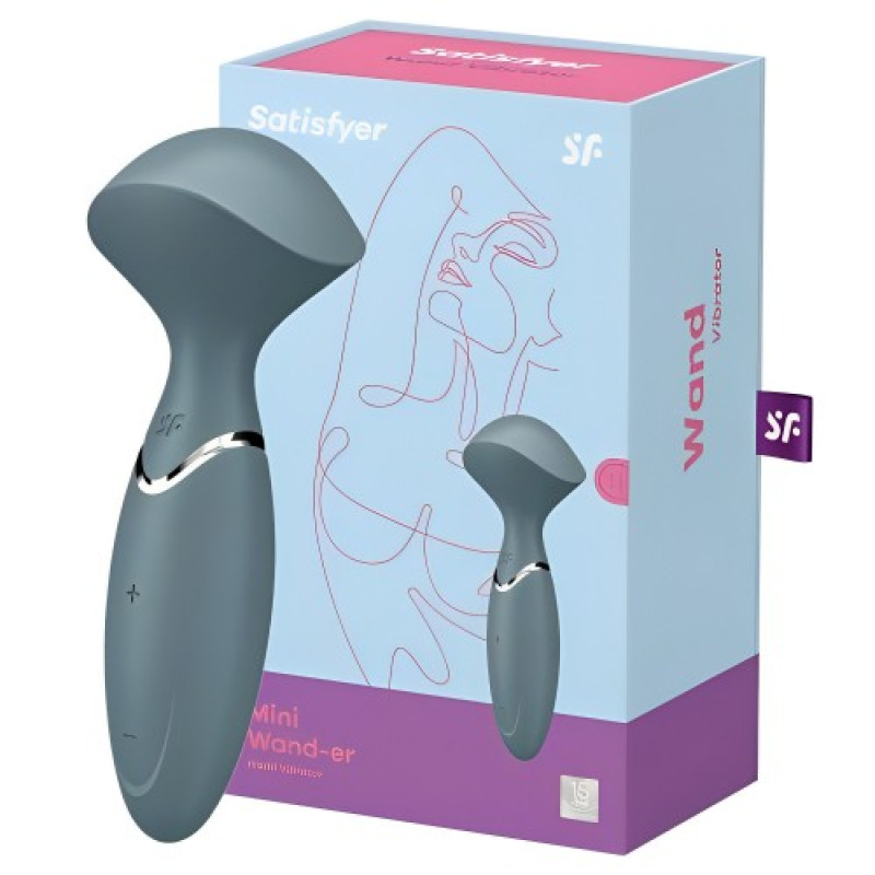 Перезаряжаемый мини-массажер с вибрацией серый Mini Wand-er Satisfyer
