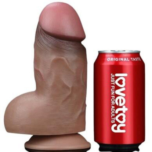 Толстый реалистичный фаллоимитатор-мулат на присоске с мошонкой Lovetoy Silicone Cock 18 см