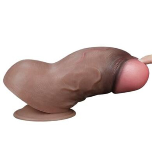 Толстый реалистичный фаллоимитатор-мулат на присоске с мошонкой Lovetoy Silicone Cock 18 см
