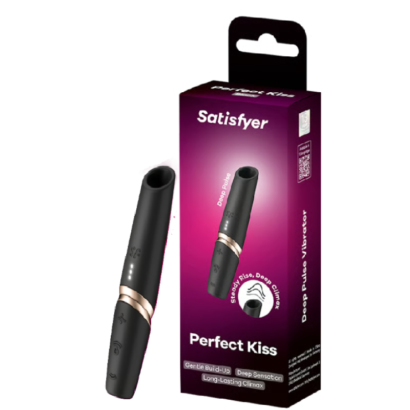 Бесконтактный вакуумный стимулятор клитора золотисто-черный Perfect Kiss Satisfyer