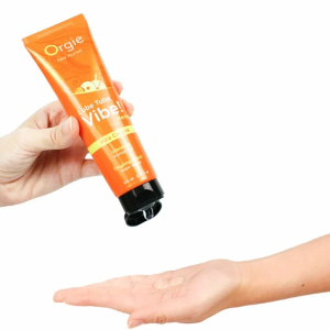 Съедобный лубрикант на водной основе с эффектом вибрации Orgie Lube Tube Vibe Medium 100 мл Пина Колада (иной угол)